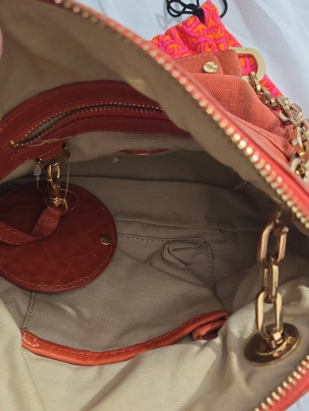 Tory Burch Orange Leather Chain-Handle Crossbody Bag